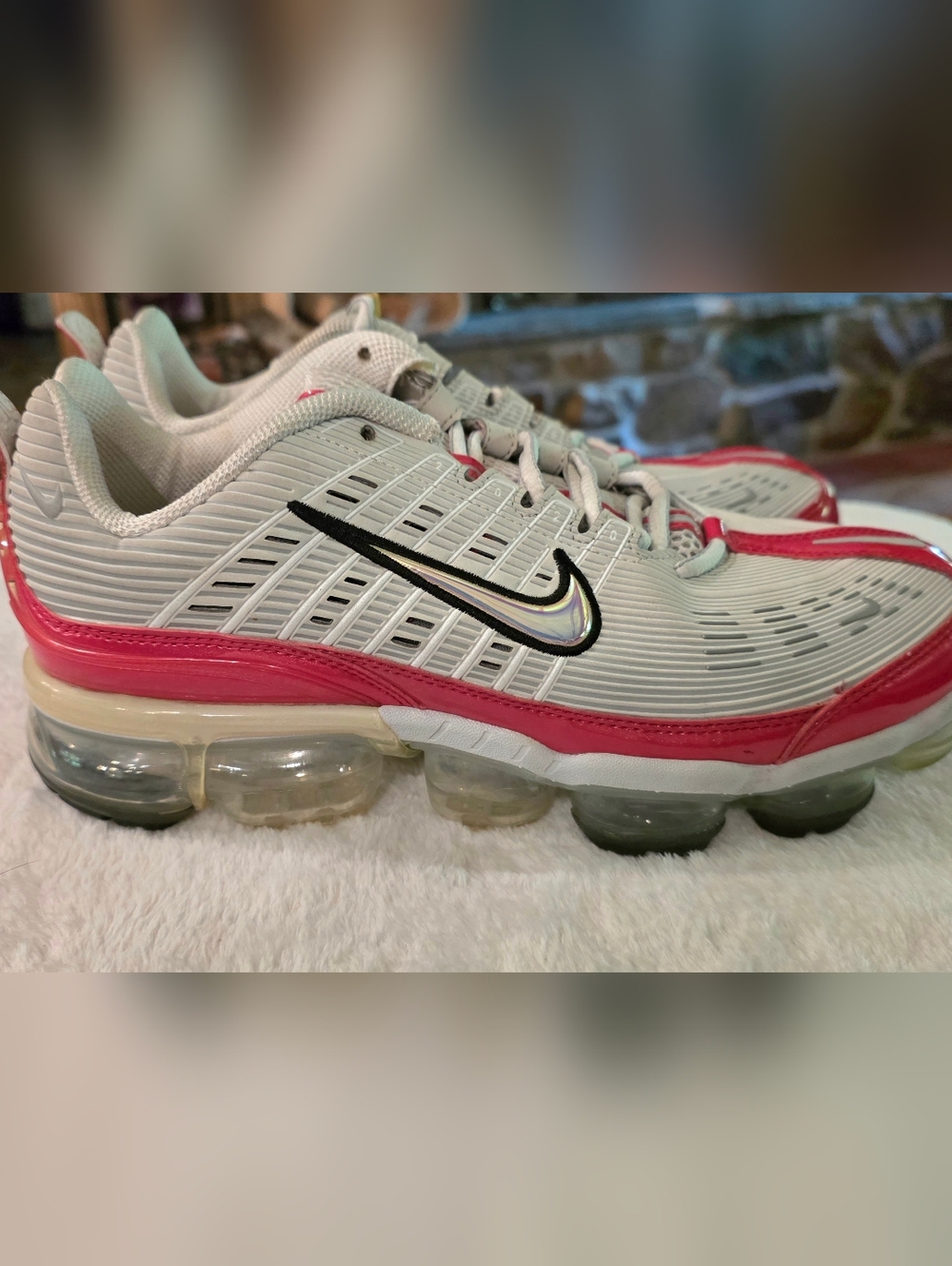 Nike Air Womens Red & White and Black/silver Swoosh VaporMax Sneakers